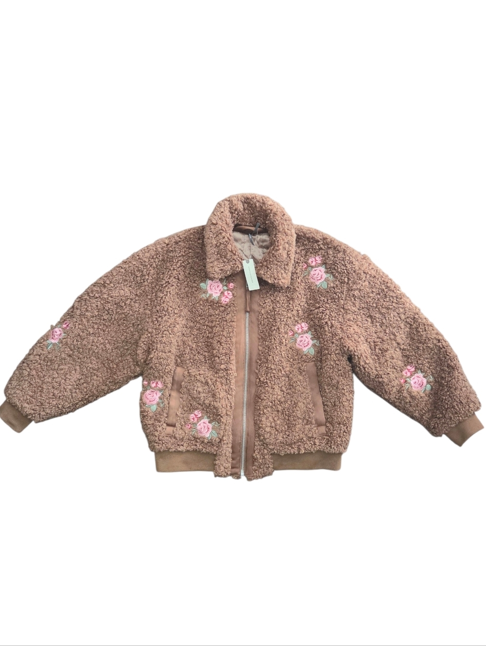 Anthropologie Floral Embroidered Sherpa Bomber Jacket - Picture 3 of 7